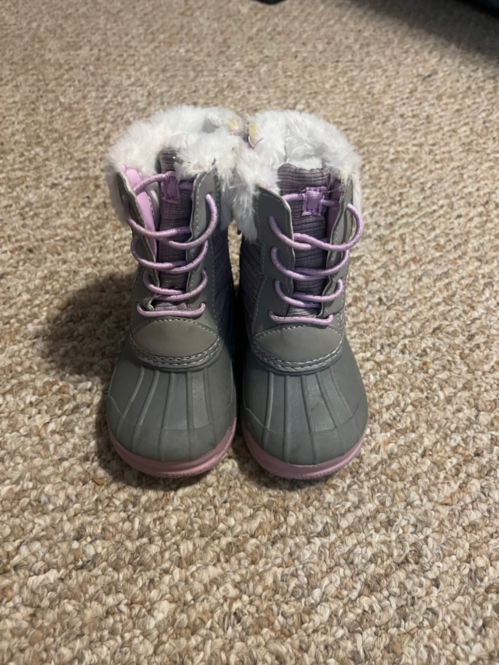 OshKosh B'gosh Gray and Pink Faux-Fur Lined Kids Boots